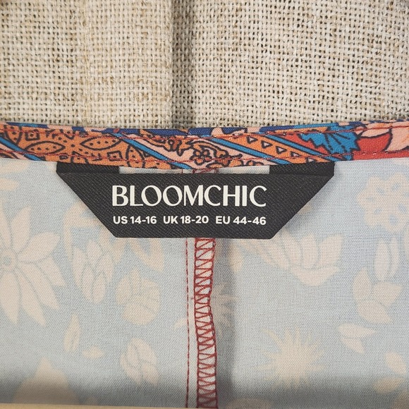 BLOOMCHIC Floral Maxi Dress Women's XL V Neck Smocked Waist Orange Blue Pockets - Picture 5 of 11